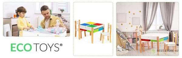 Trämöbler för barn, bord + 2 stolar ECOTOYS