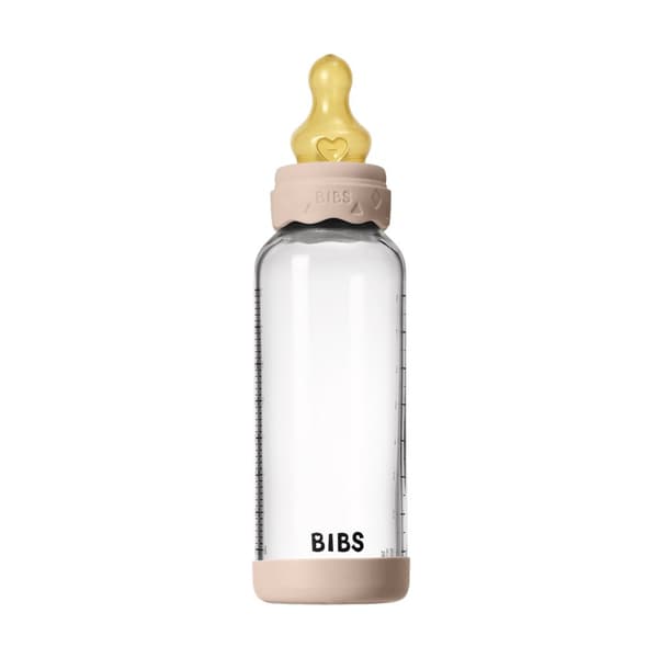 BIBS - Glass Boheme Baby Bottle Round Latex Medium Flow - Blush - 240 ml