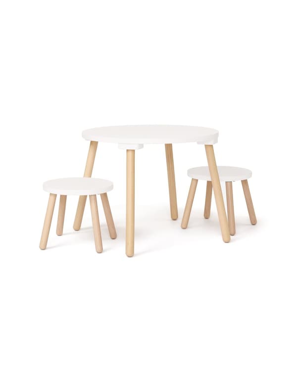 Kids Concept - Stool and Table Set - White - 77x77x46 cm