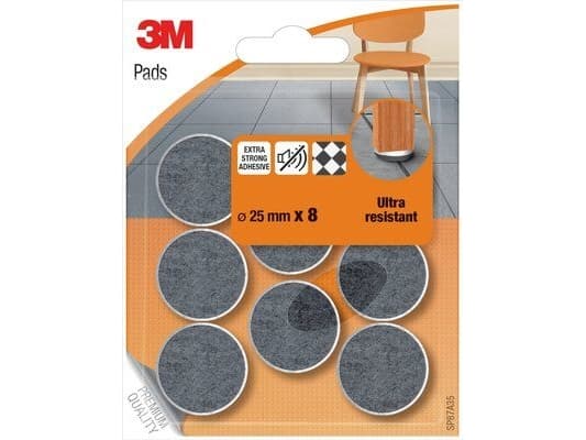 3M SP87A35, Grå, Vit, Filt, Rund, 2,5 cm, 8 styck