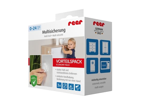 reer 72040, Barnelås for skap, 3 stykker, Hvit, Skuff, Plast, EN 16948:2017