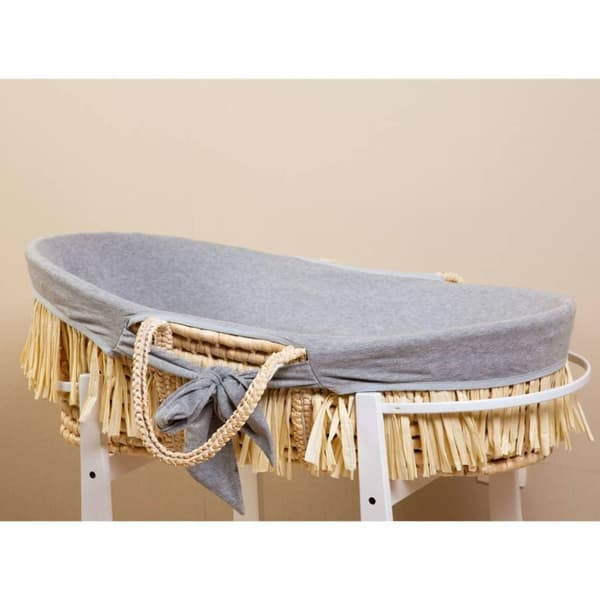 CHILDHOME 437360  raffia moseskurv med madras og betræk grå