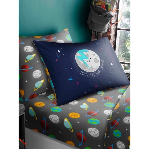 Space Fitted Sheet Set Grey/Blue Single