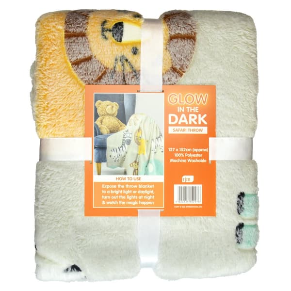RJM Childrens/Kids Glow In The Dark Safari Throw
