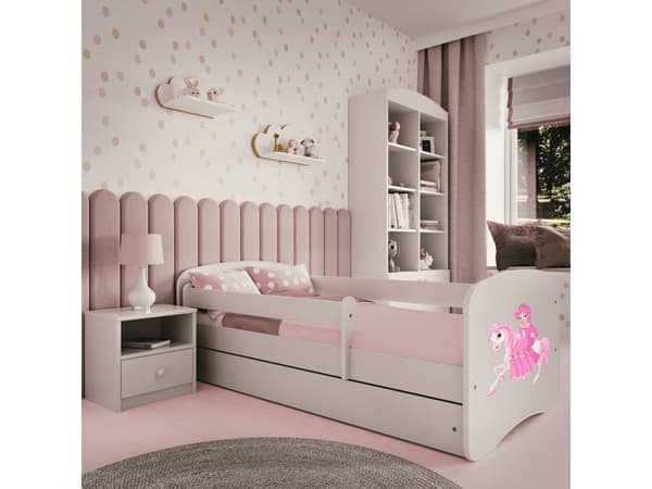 Babydreams lastensänky 140x70cm patjalla Basic ilman säilytyslaatikkoa - Prinsessa ratsulla, valkoinen