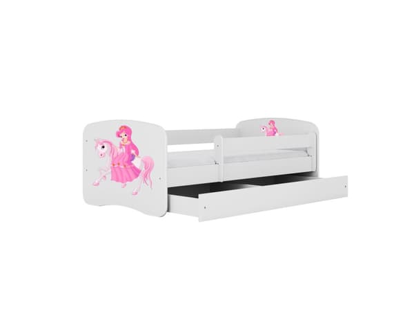 Babydreams lastensänky 140x70cm patjalla Basic ilman säilytyslaatikkoa - Prinsessa ratsulla, valkoinen