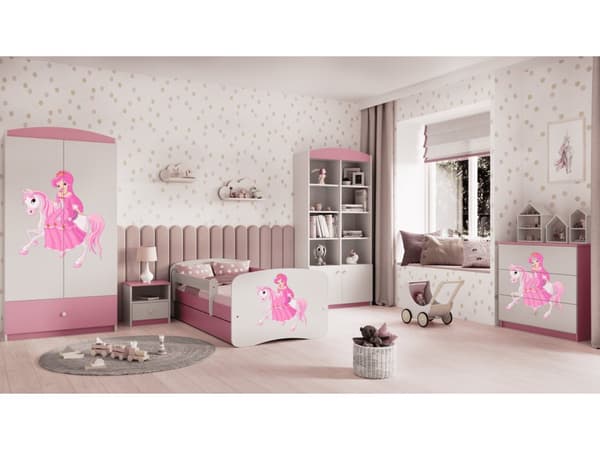 Babydreams lastensänky 140x70cm runko ilman säilytyslaatikkoa - Prinsessa ratsulla, vaaleanpunainen