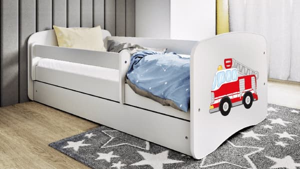 Babydreams lastensänky 140x70cm säilytyslaatikolla - Paloauto, valkoinen