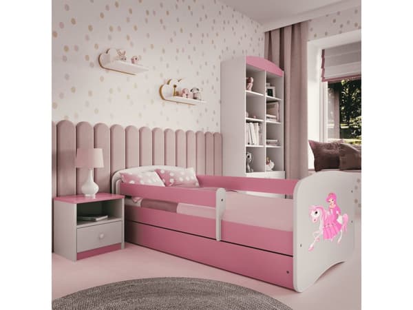 Babydreams lastensänky 160x80cm säilytyslaatikolla - Prinsessa ratsulla, vaaleanpunainen
