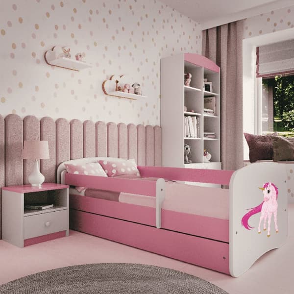 Babydreams lastensänky 160x80cm säilytyslaatikolla - Yksisarvinen, vaaleanpunainen