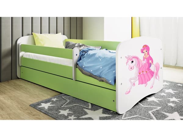 Babydreams lastensänky 180x80cm patjalla Basic - Prinsessa ratsulla, vihreä