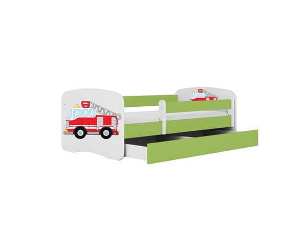 Babydreams lastensänky 180x80cm patjalla Basic ja säilytyslaatikolla - Paloauto, vihreä
