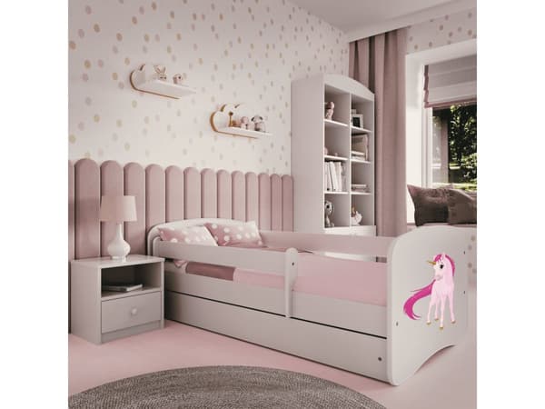 Babydreams lastensänky 180x80cm patjalla Basic ja säilytyslaatikolla - Yksisarvinen, valkoinen