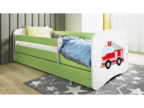 Babydreams lastensänky 180x80cm säilytyslaatikolla - Paloauto, vihreä