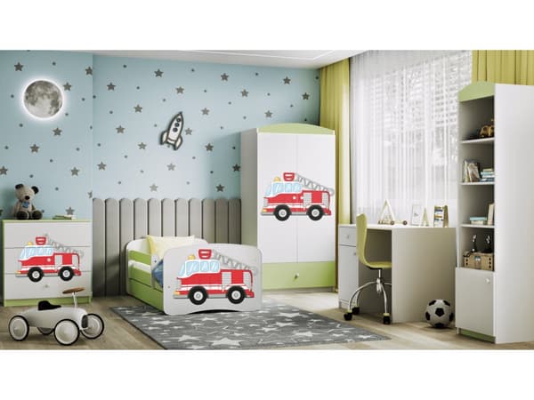 Babydreams lastensänky 180x80cm säilytyslaatikolla - Paloauto, vihreä