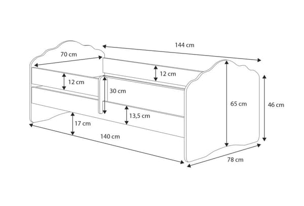 FALA barnsäng med räcke 140x70 Flicka med enhörning