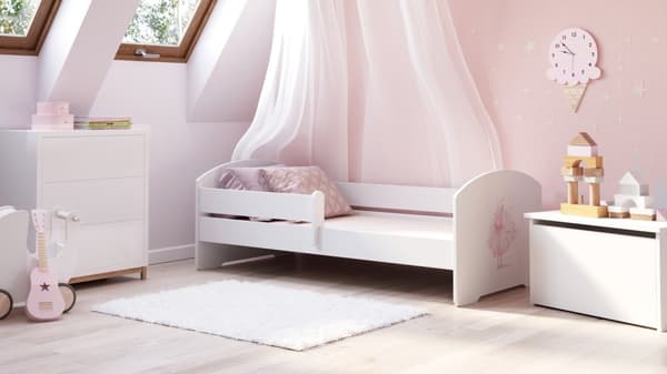 LUK lasten sänky kaiteella 140x70 Prinsessa kruunussa
