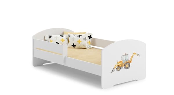 LUK barnsäng med räcke 140x70 Gul grävmaskin