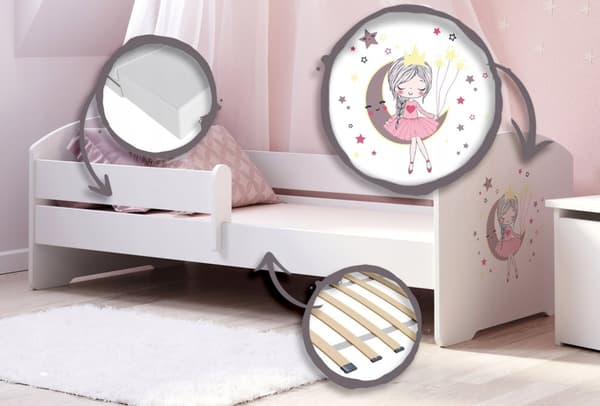 LUK lasten sänky kaiteella 160x80 Sleeping prinsessa