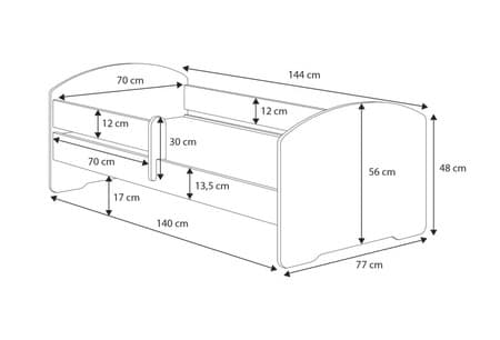 LUK barnsäng med låda och skena 140x70 Flygplan