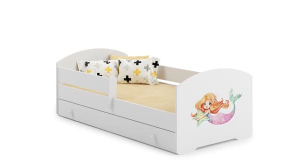 LUK lasten sänky laatikolla ja kaiteella 140x70 Mermaid (Merenneito)