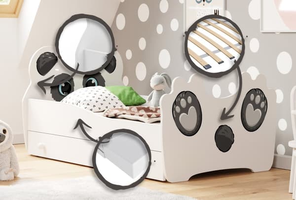Yhden hengen sänky Panda 140x70 laatikolla varustettuna