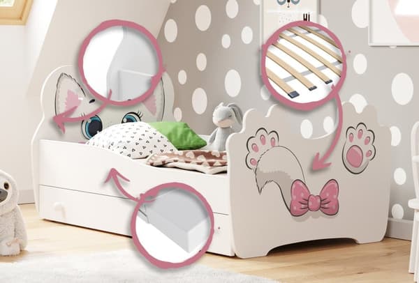 Pink Cat enkelsäng 140x70 med låda