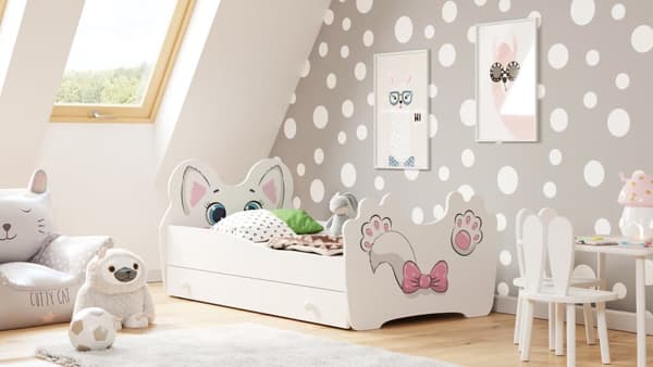 Pink Cat enkelsäng 140x70 med låda