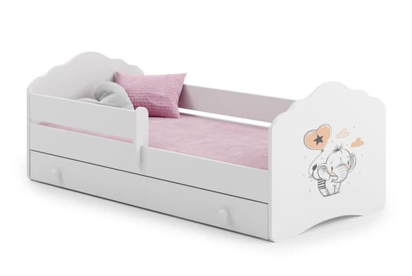 FALA lasten sänky laatikolla ja kaiteella 160x80 Elefantti