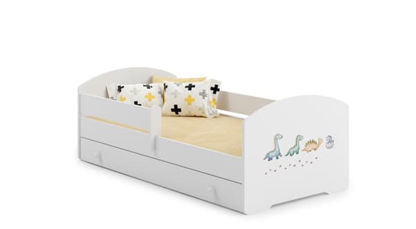 LUK børneseng med skuffe og sengehest 160x80 Dinosaurer