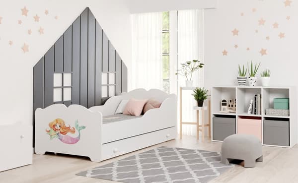 ANNA barnsäng med låda 160x80 Lilla sjöjungfrun