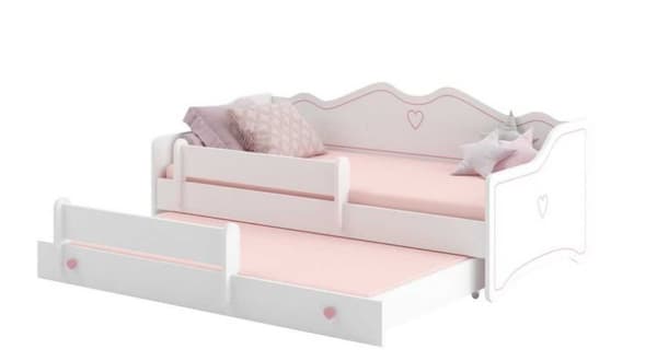 Parisänky EMMA laatikolla ja kiskolla 160x80 vaaleanpunainen