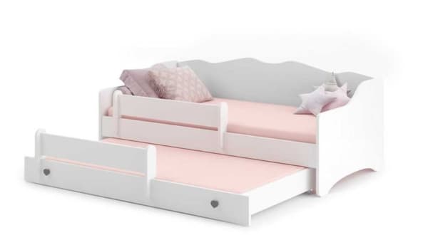 Dubbelsäng EMMA med låda och skena 160x80 grå handtag
