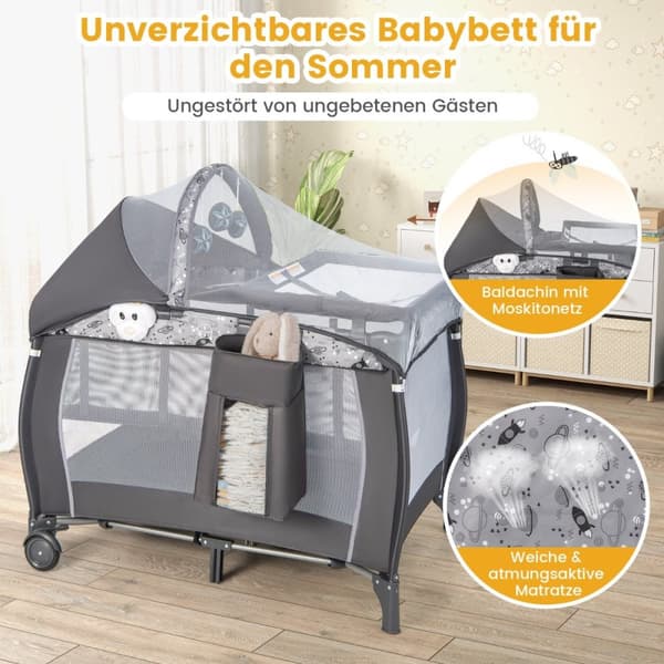 Baby seng, 106x78x75 cm, Grå