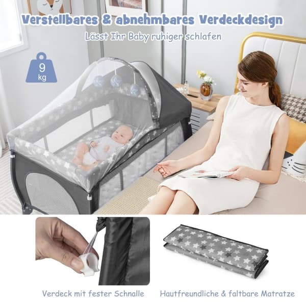 Baby seng, 102x72x74 cm, Grå