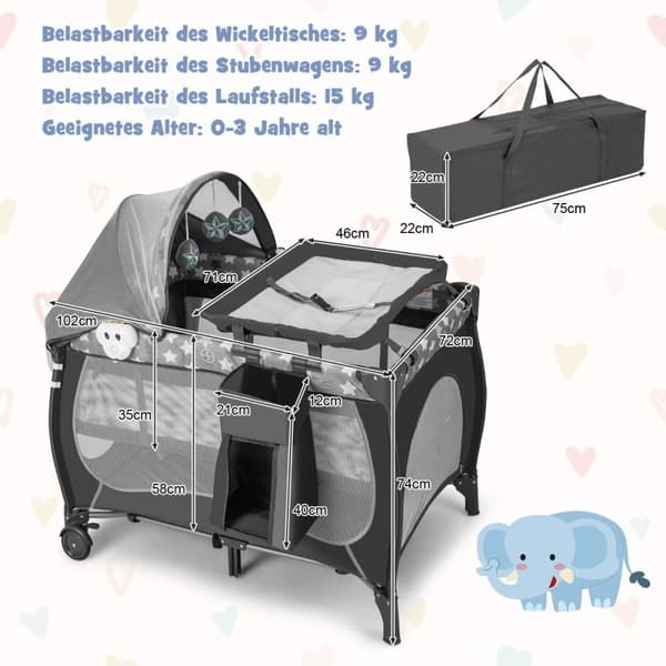 Baby seng, 102x72x74 cm, Grå