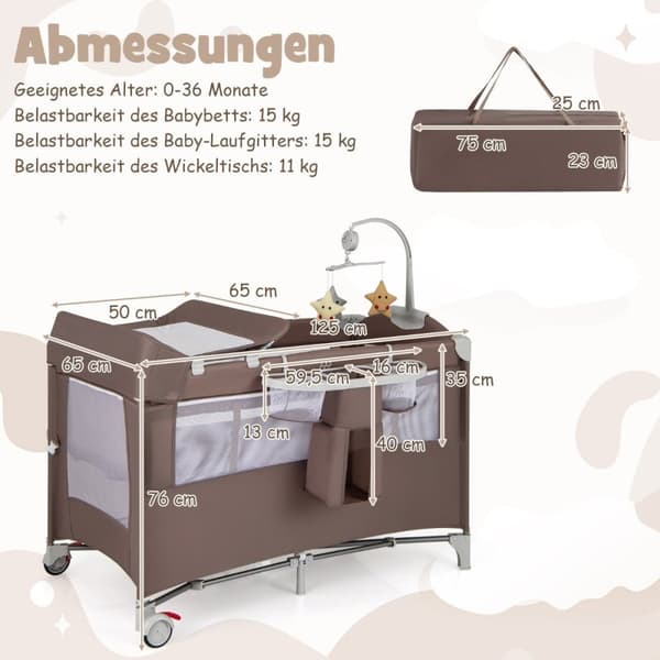 Resesäng, 125x65x76 cm, Brun