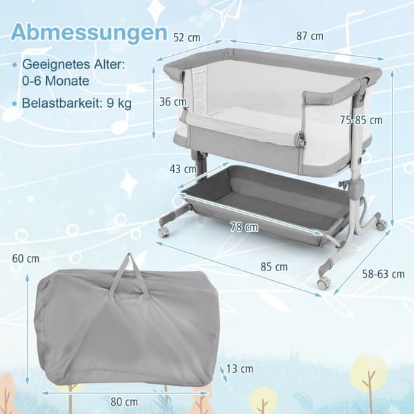 Baby seng, 87x63x85 cm, Grå