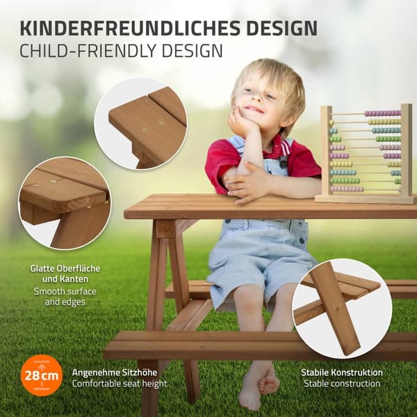 Sittgrupp för barn Picknickbord för 4 barn Brun tillverkad av massivt trä från 2 år Sittgrupp för utomhuslek ML-design