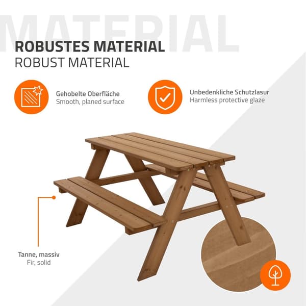 Sittgrupp för barn Picknickbord för 4 barn Brun tillverkad av massivt trä från 2 år Sittgrupp för utomhuslek ML-design