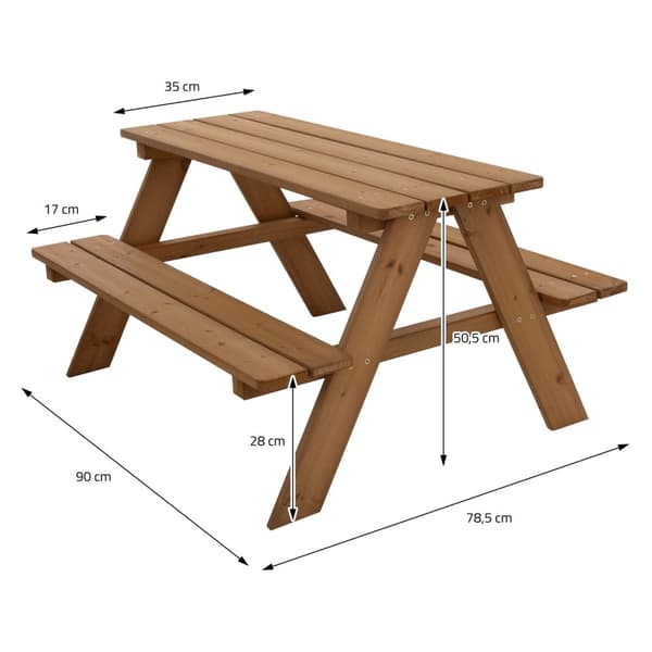 Sittgrupp för barn Picknickbord för 4 barn Brun tillverkad av massivt trä från 2 år Sittgrupp för utomhuslek ML-design