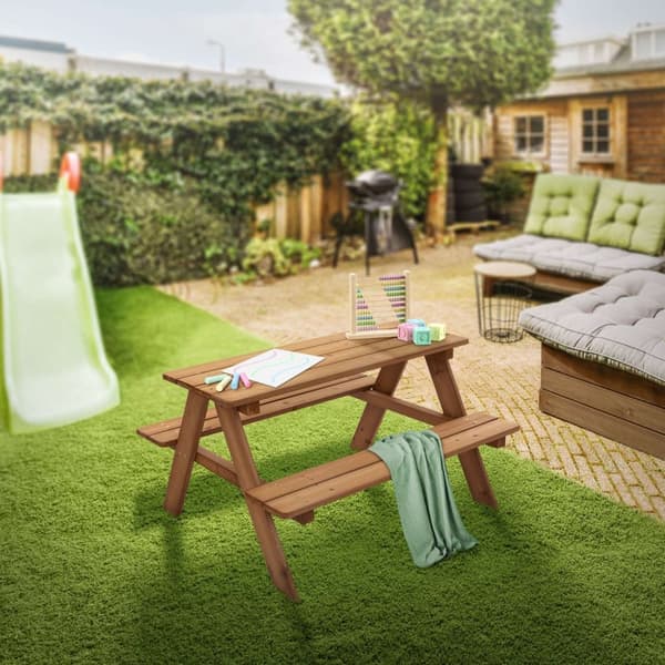 Sittgrupp för barn Picknickbord för 4 barn Brun tillverkad av massivt trä från 2 år Sittgrupp för utomhuslek ML-design