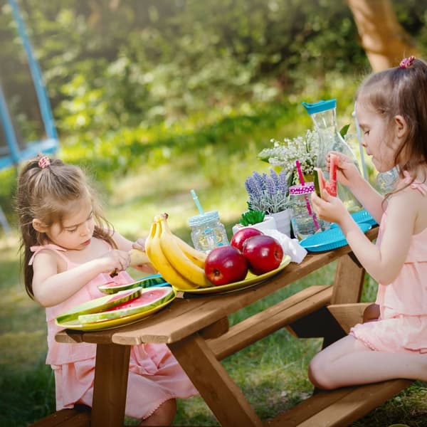 Sittgrupp för barn Picknickbord för 4 barn Brun tillverkad av massivt trä från 2 år Sittgrupp för utomhuslek ML-design