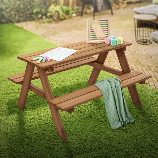 Sittgrupp för barn Picknickbord för 4 barn Brun tillverkad av massivt trä från 2 år Sittgrupp för utomhuslek ML-design