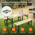 Miniatyrbild 2 av 9: ML-Design barnsittgrupp 3 st. hopfällbar, natur/grön, massivt trä &amp; metall, barnsittgrupp 2 bänkar med barnbord, trädgårdssittgrupp utomhus,