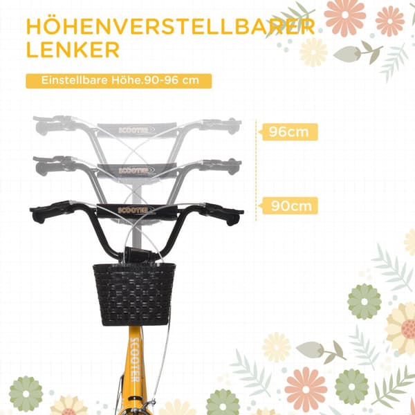 Barns Sparkcykel, 139x58x90-96 cm, Orange Svart