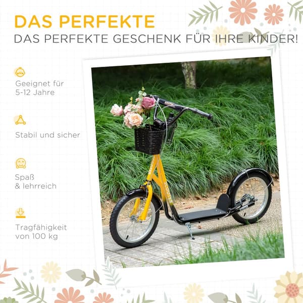 Barns Sparkcykel, 139x58x90-96 cm, Orange Svart
