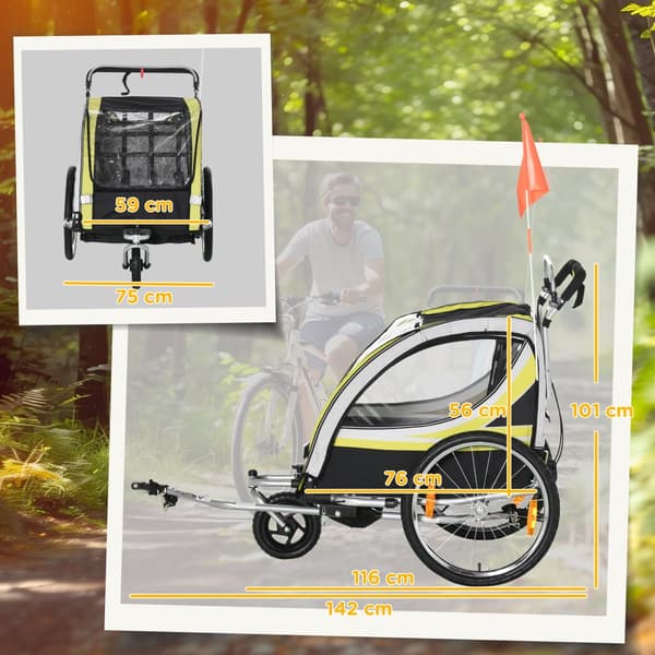 Børnenes Cykeltrailer, 142x75x101 cm, Gul+Sort