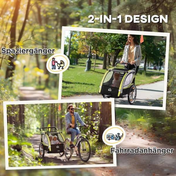 Børnenes Cykeltrailer, 142x75x101 cm, Gul+Sort