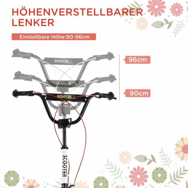 Lasten potkulauta, 139P x 58L x 90-96K cm, Valkoinen